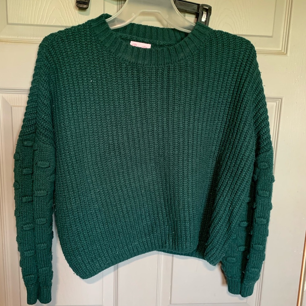 Pink Lily Green Chunky Knit Crew Neck Sweater